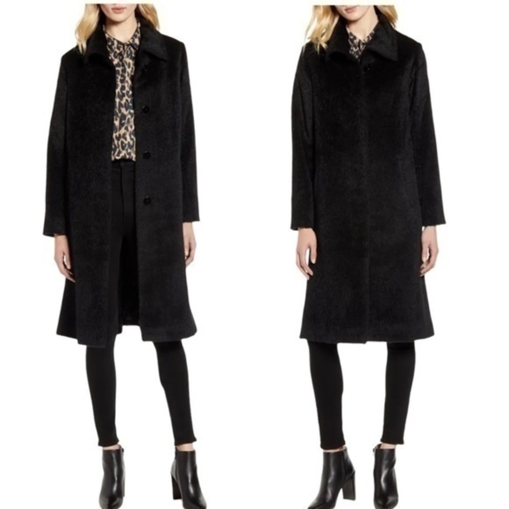 New HiSO Canada Wool Alpaca Blend Black Coat Long Tailored Winter Coat Size 16